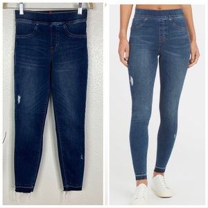 SPANX Distressed Ankle Skinny Jeans Medium Wash Raw Hem